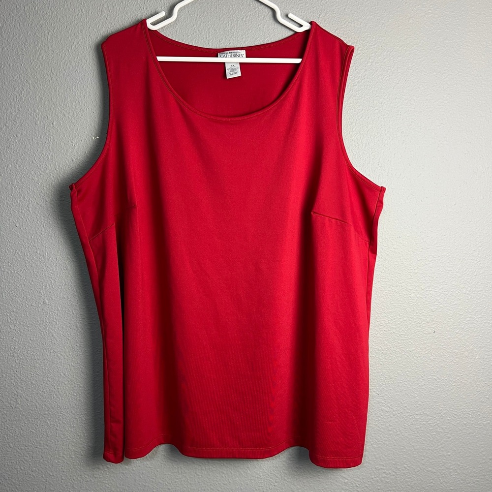 Catherines Tank Top Sleeveless Knit Stretch Casual Red Office Layer Plus Size 2X